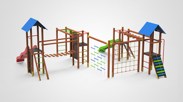 Két tornyos csúszdás kombináció mászókákkal - Játszótér, Dusa-Wood